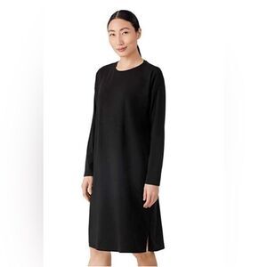 Eileen Fisher Black Long Sleeve Stretch Jersey Knit Minimalist Casual Dress